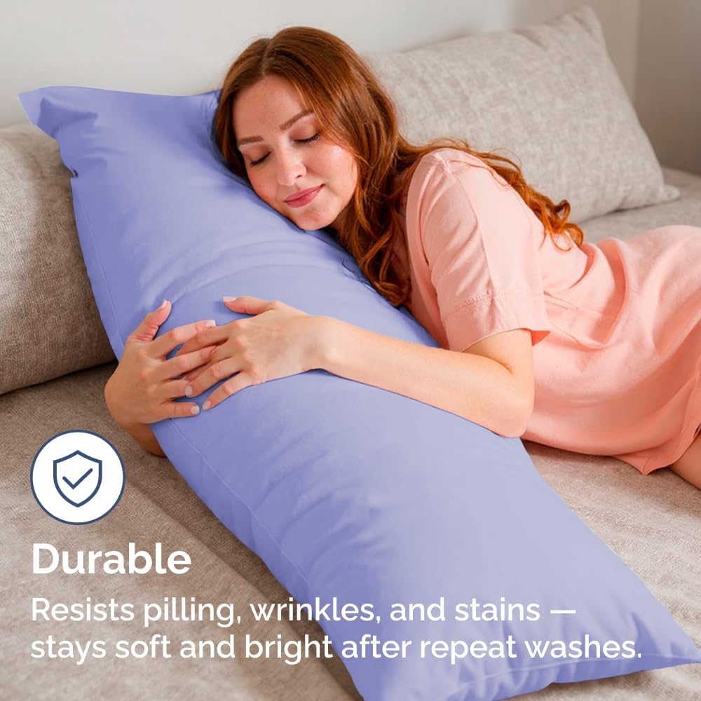 Skiennix Body Pillowcases Set of 2 | Soft Lavender 20x54 Long Pillow Covers for Side Sleepers - Wrinkle & Fade Resistant, Machine Washable