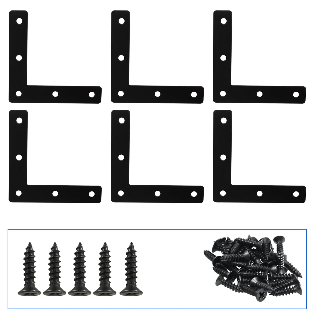 Hordion 10Pcs 3 x 3 Inch L Bracket Corner Brace (80 X 80mm), Iron Flat Corner Bracket, Metal L Shaped Support Brace, Right Angle Repair Plates with Screws