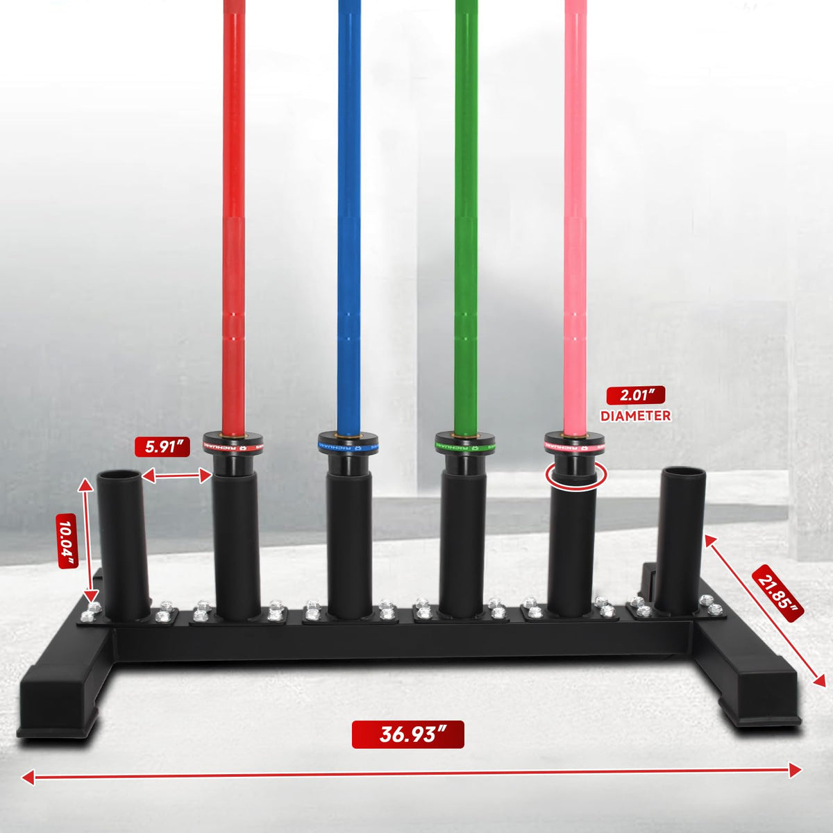 RICHUANG Freestanding Barbell Holder, Vertical 6 Bar Storage Rack for 2" Olympic Bars, Durable Barbell Stand, Space-Saving Floor Stand for Weight Bar and Specialty Bars