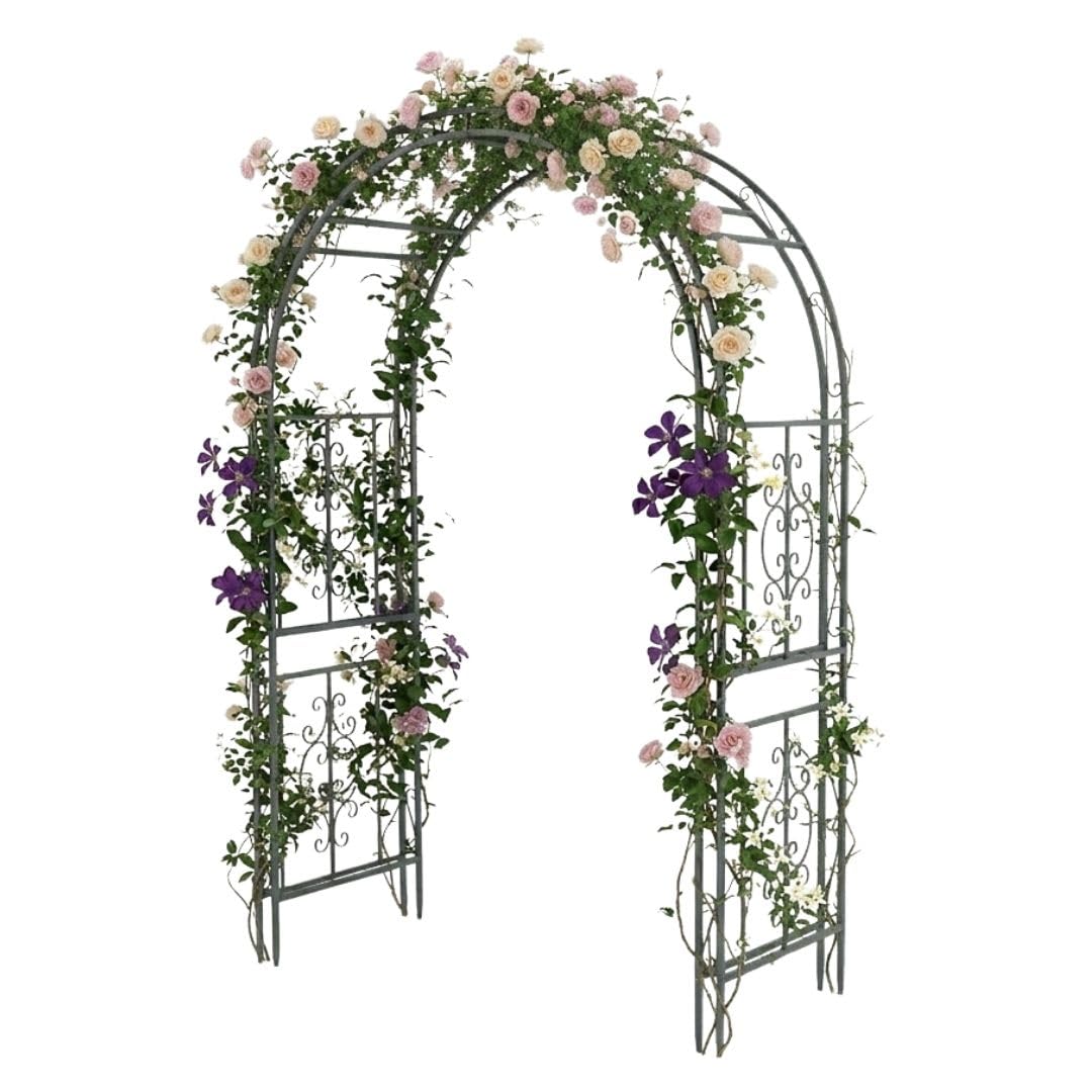 Plow & Hearth Arch Metal Outdoor Garden Arbor | Montebello | 7 Feet Tall | Steel Iron Trellis Lattice for Climbing Plants & Heavy Vines | Wedding Outdoor Patio Décor