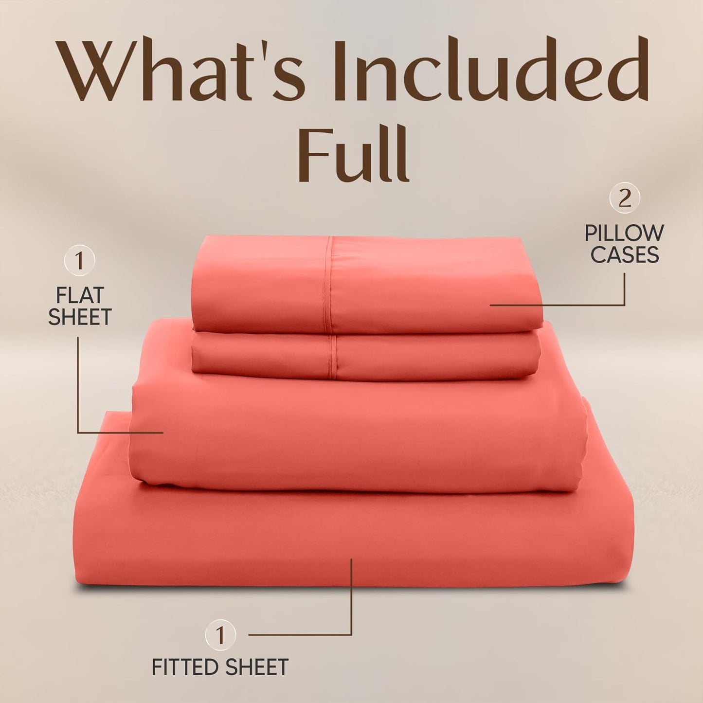 Utopia Bedding Full Size Sheet Set - Soft, Breathable Microfiber, 4-Piece in Coral | Oeko-Tex Certified