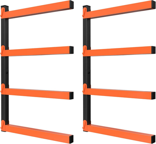 NANANARDOSO Wall Mount Wood Organizer - Heavy Duty Metal Shelf with 4 Levels | 2-Pack Lumber Storage Racks