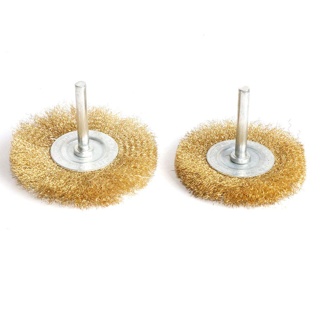 FPPO 5pcs Brass Wire Wheel Brush Kit for Drill,Crimped Cup Brush with 1/4-Inch Shank ,0.13mm True Brass Wire,Soft Enough to Cleaning or Deburring with Less Scrach
