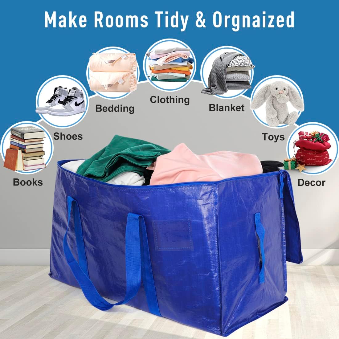 Skiennix Heavy Duty Moving Bags - Extra Large Storage Totes with Zippers & Strong Handles | Set of 6