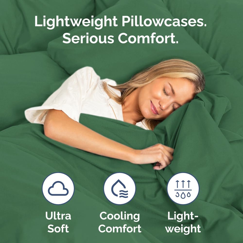 Skiennix Body Pillowcases Set of 2 | Soft 20x54 Long Pillow Covers for Side Sleepers - Wrinkle-Free, Emerald Green