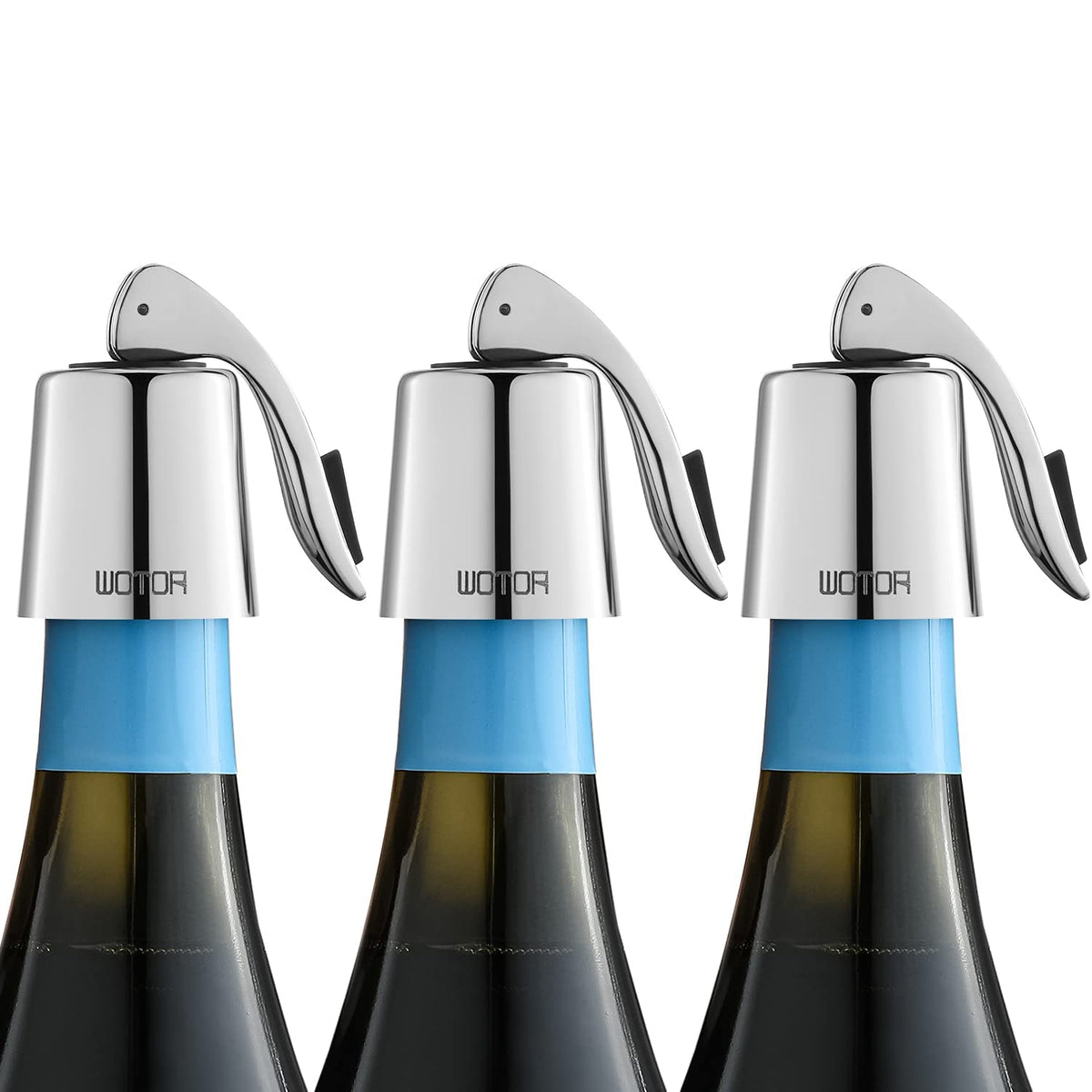 WOTOR Wine Stoppers Stainless Steel Wine Bottle stopper Plug with Silicone Reusable Wine Saver Leak proof Keep Fresh Silver 3 pack
