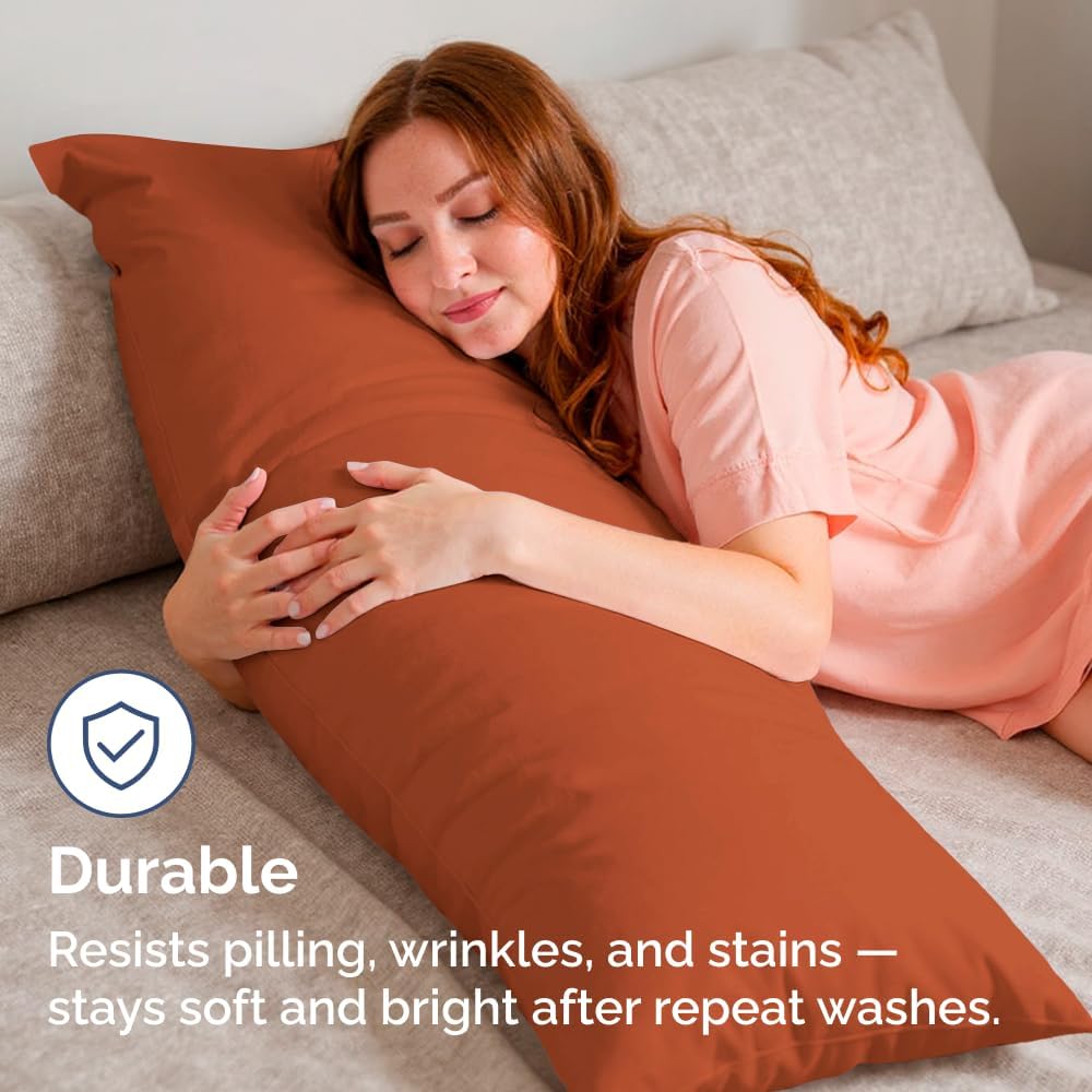 Skiennix Body Pillowcases Set of 4 | Soft & Breathable 20x54 Long Pillow Covers - Comfy, Fade-Free, Machine Washable (Terracotta)