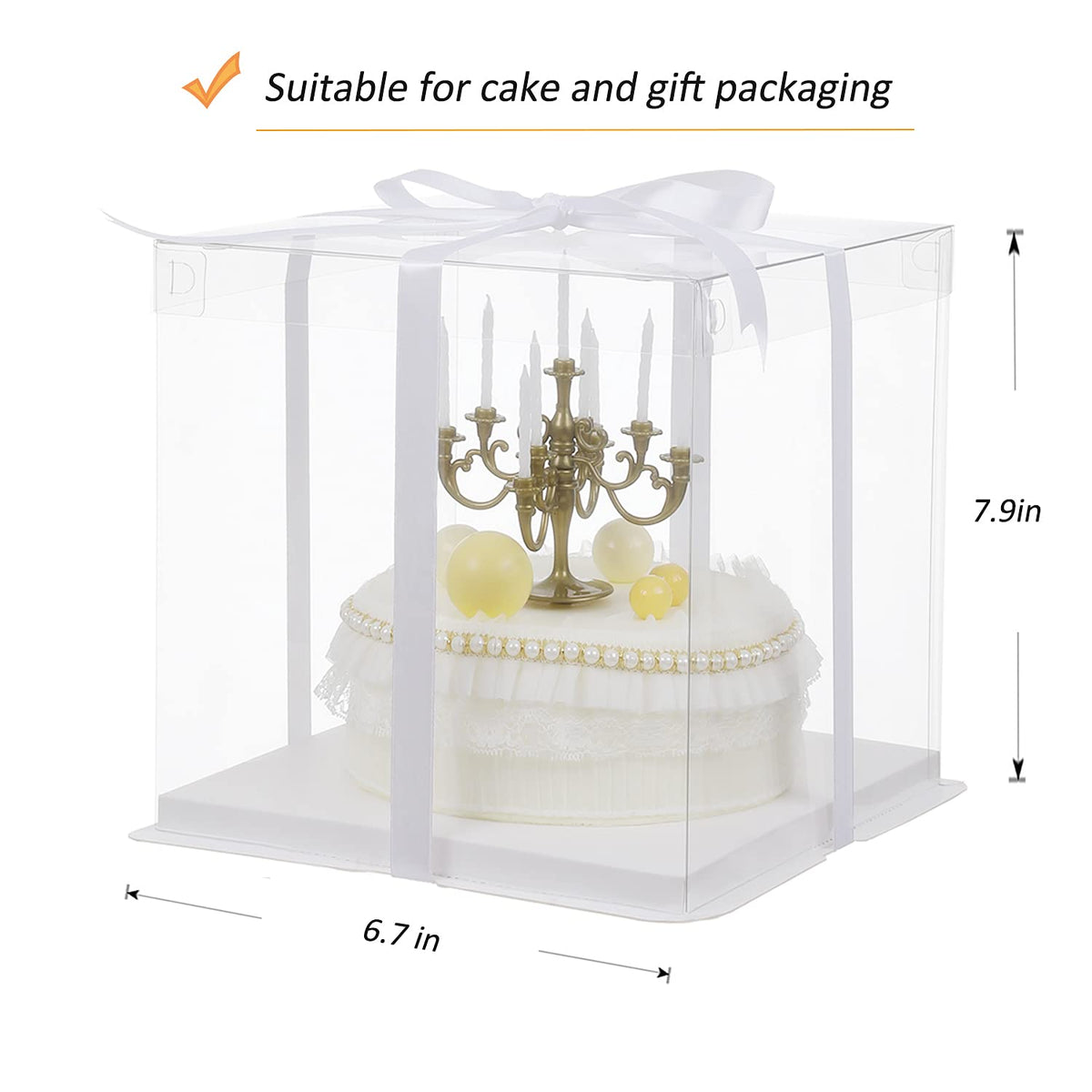XININSUN 6Pcs clear cake boxes with Ribbon, 6inch cake boxes for Christmas Bakery Treat,Holiday Pastries,Gift Giving-White