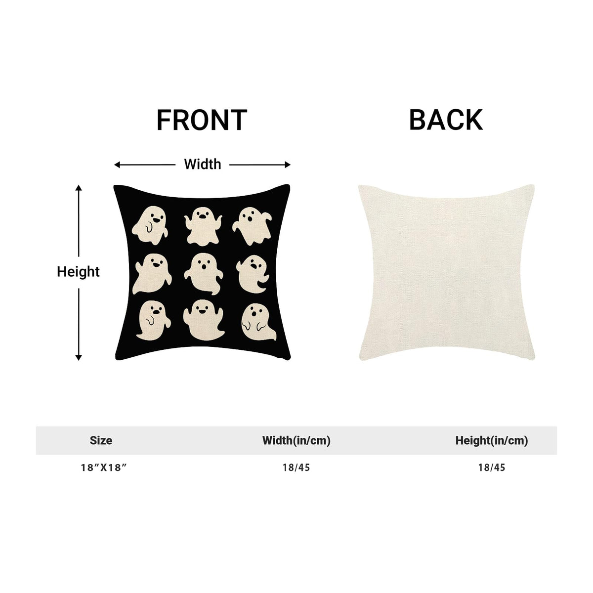 Sorktse Halloween Pillow Covers 18 x 18 Inch Set of 2 Cute White Ghost Throw Pillows Outdoor Decorative Holiday Black Pillowcases Linen Cushion Cases for Farmhouse Home Bed Sofa Couch