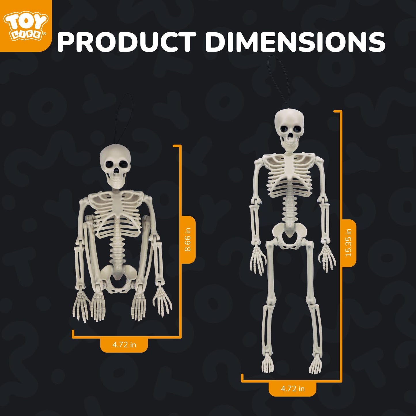TOY Life 4 Pcs Halloween Skeleton 16" Posable Skeleton Decor, Full Body Posable Joints Outdoor Skeletons, Halloween Skeletons Decorations Outdoor Indoor, Plastic Hanging Skeleton Decorations