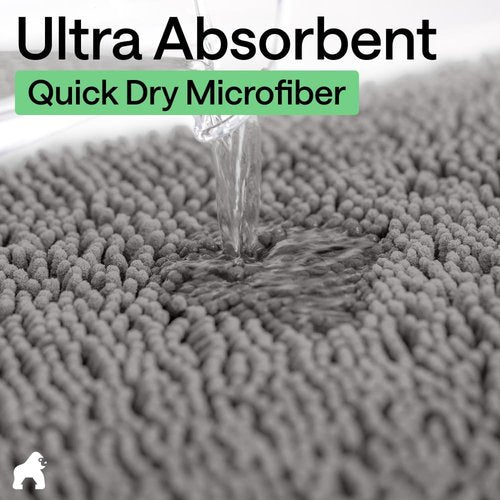 GORILLA GRIP Bath Rug Mat - Soft Absorbent Chenille | Quick-Dry Microfiber, 70x24, Grey