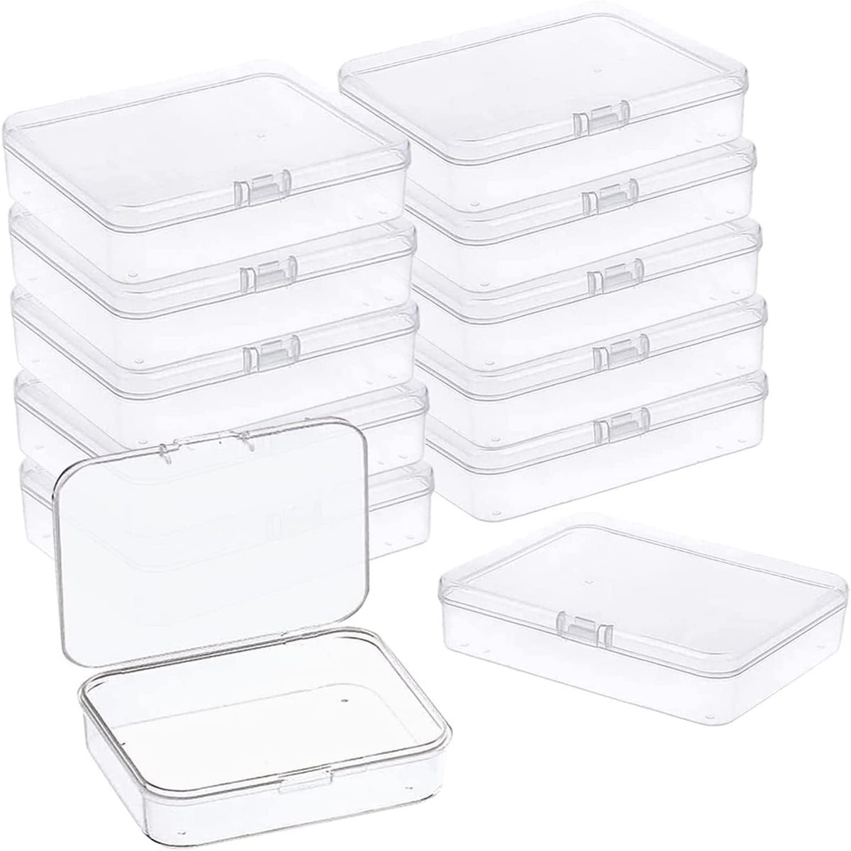 MFDSJ Mini Plastic Storage Containers - 12 Pcs Clear Rectangle Boxes with Lids | 4.5x3.4 Inches for Small Items