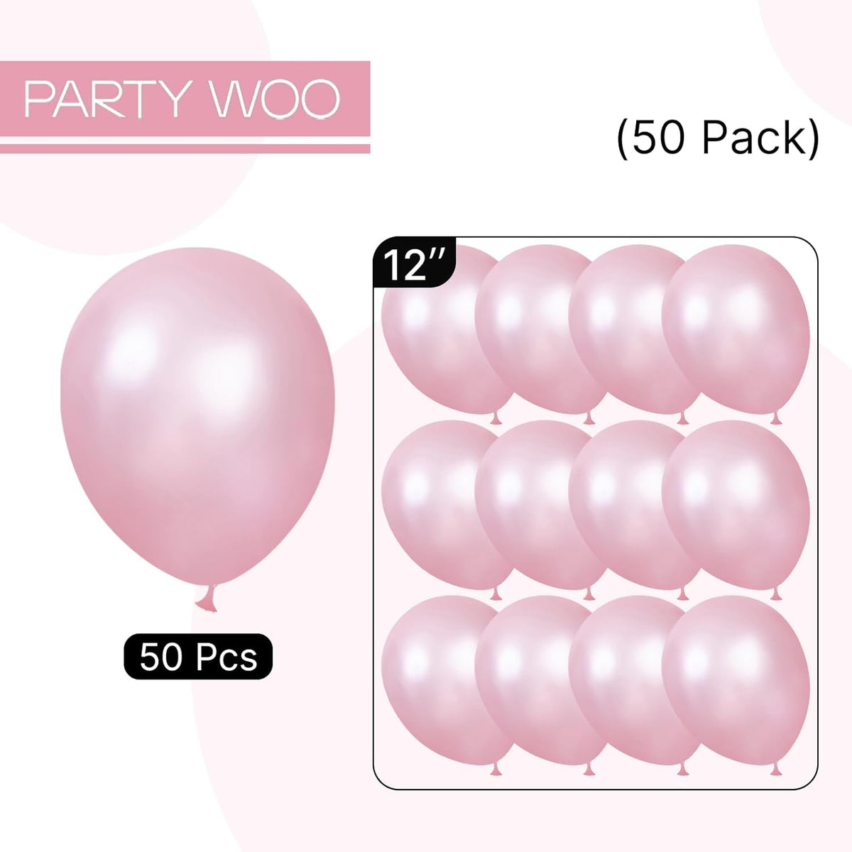 PartyWoo Pearl Pink Balloons - 50 Pcs 12 Inch Latex Helium Balloons for Weddings & Baby Showers
