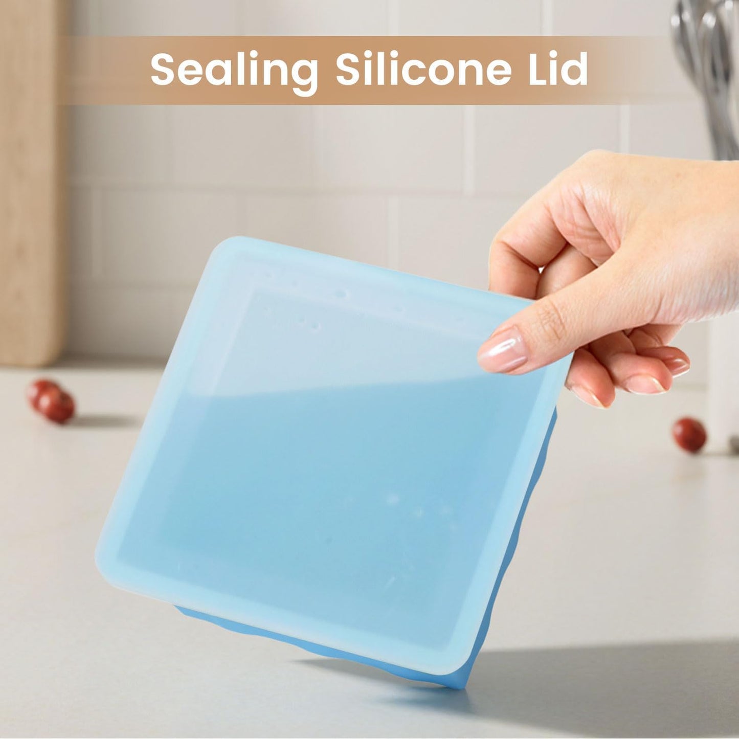 Skiennix Silicone Freezer Tray - 2-Cup Ice Cube Trays with Lid for Meal Prep | 4-Pack Soup Portion Freezer Trays