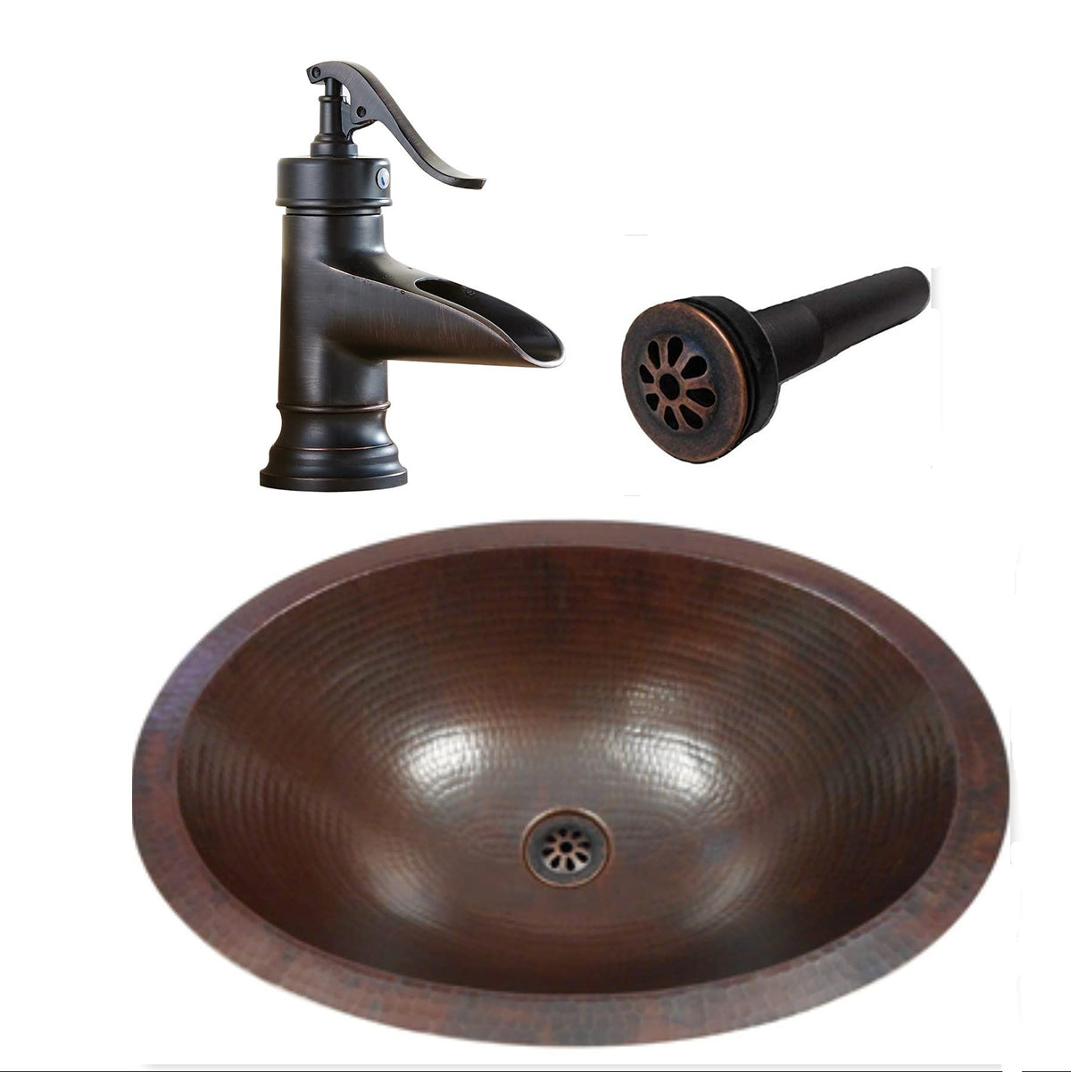 Simply Copper 16" Oval Copper Bath Sink with 7" Faucet and Daisy Drain Drain Included