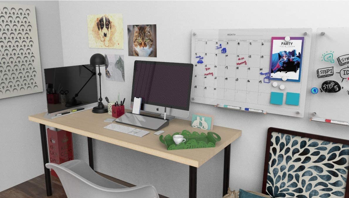 Audio-Visual Direct Magnetic Glass Dry Erase Board Set (3' x 2', Calendar Ultra White) for Wall - Monthly Planner