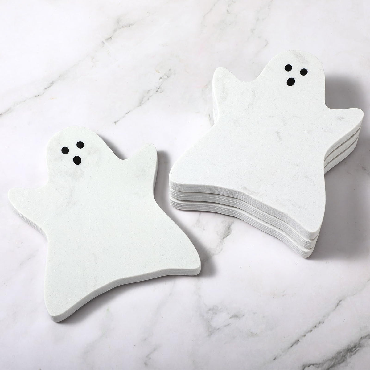 Acellegic 4pcs Marble Coasters Halloween Ghost Coasters 4.7 x 3.9 Inches for Drinks Beverage Boo Mug Cup Car Desk Party Decoration(Halloween Ghost,White)