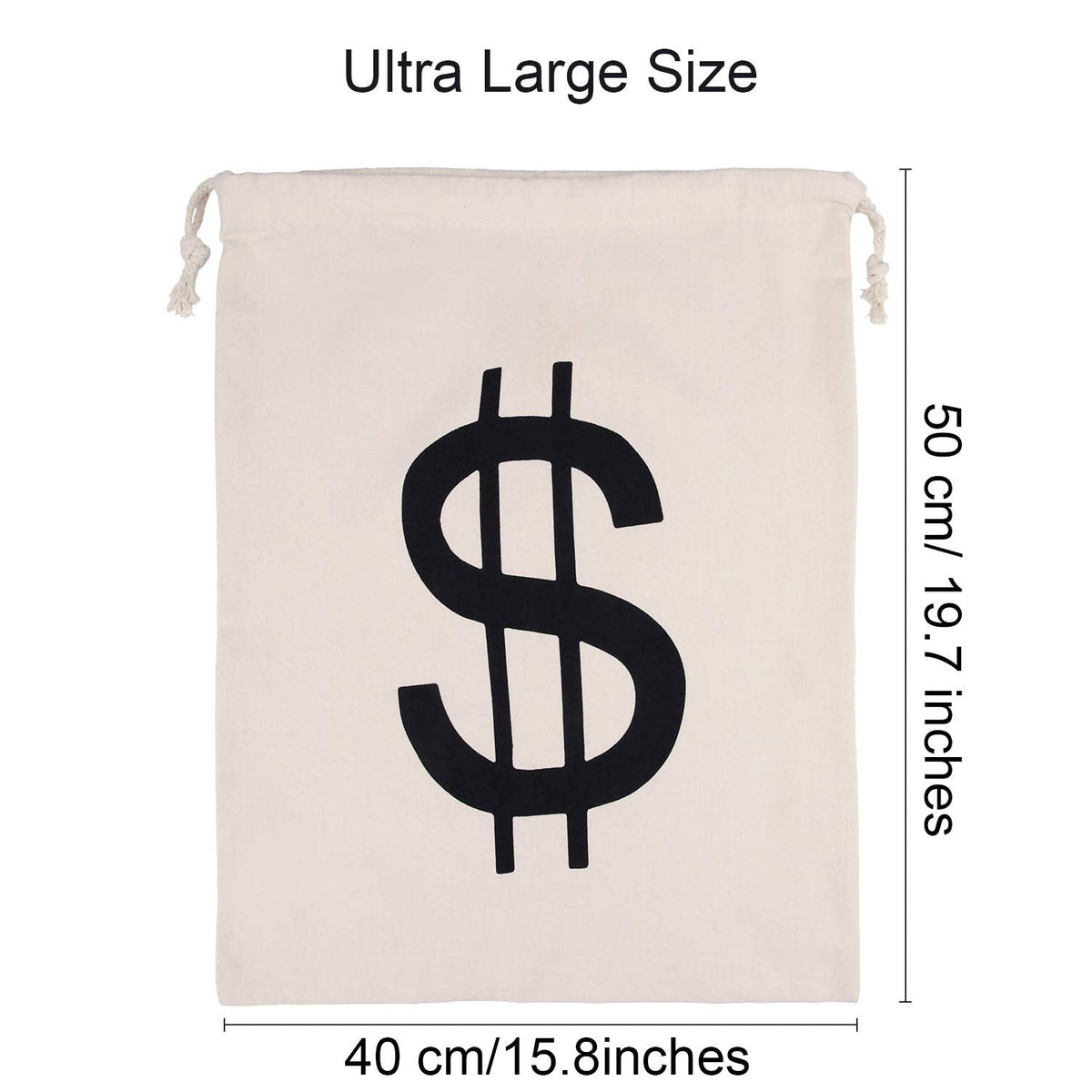 Boao 19.7 x 15.8 Inch Extra Large Money Bags Prop Money Dollar Sign Drawstring Canvas Bag with Dollar Symbol for Toy Favor Cosplay Themed Party