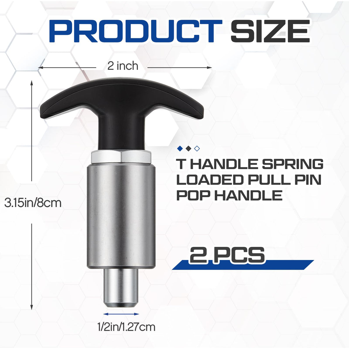 Otoolling 2 Pcs Steel Handle Locking Spring Loaded Pull Pin T Knob Spring Plunger Loaded Pull Pop Pin Shank Knob Plastic Handle for Welding Shelve Industrial Rack System Fitness 3.15 Inch (1/2 Inch)