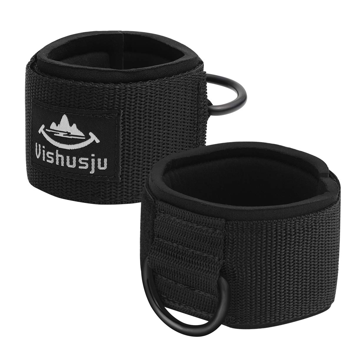Vishusju Ankle Wrist Cuffs Neoprene Padded Straps D-Ring Glute Kickback for Cable Machines Legs Exercise Adjustable Fitness (D Ring Black)