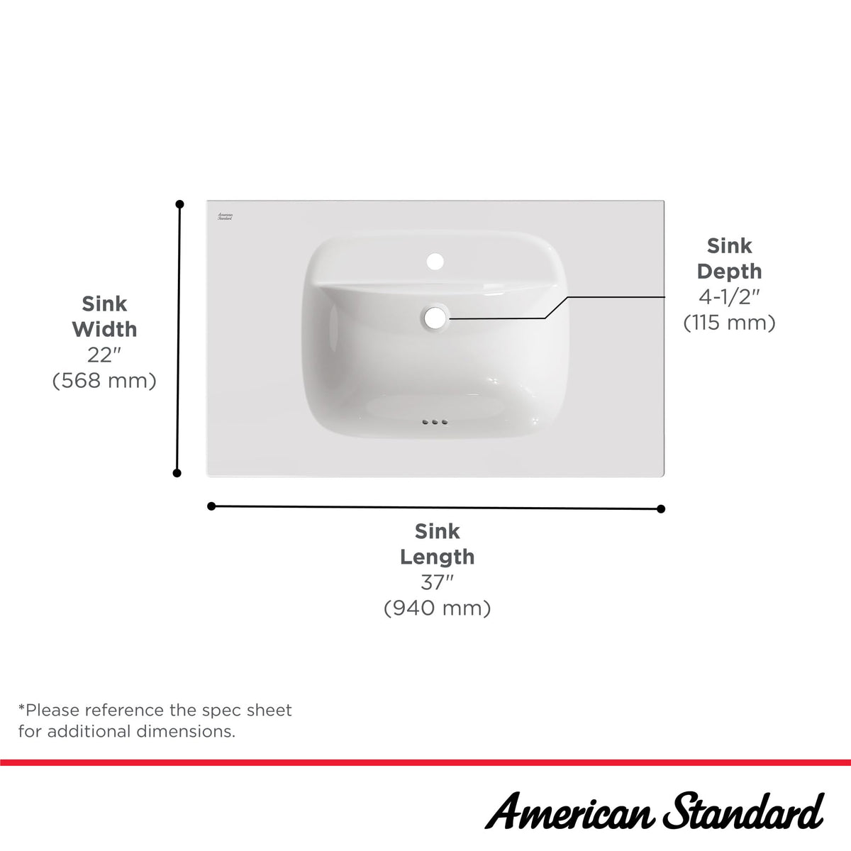 American Standard 1806001.020 Aspirations 37 x 22-inch Vanity Top Bathroom Sink, White
