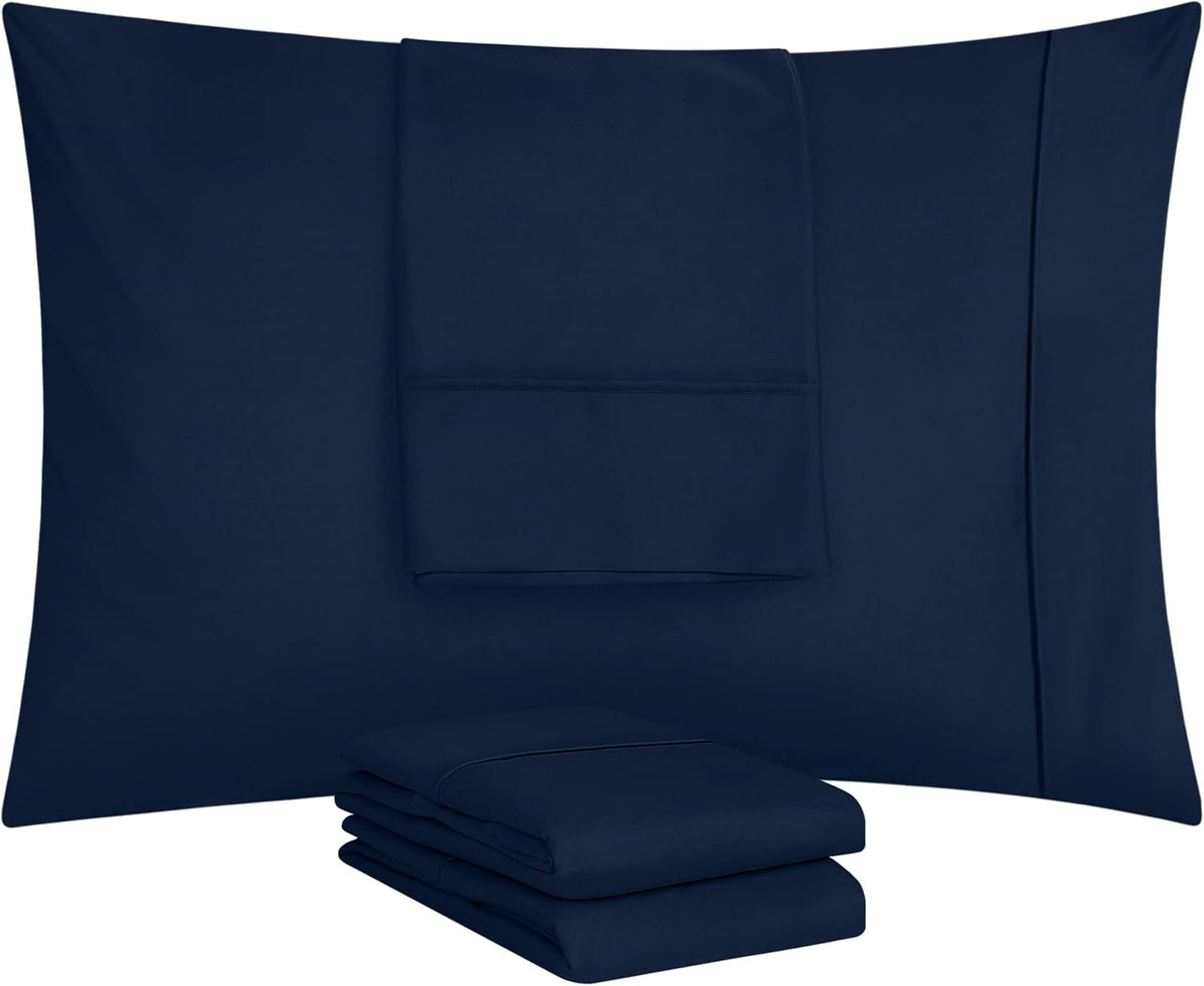 Utopia Bedding Standard Pillow Cases - Soft Brushed Microfiber - 4 Pack, Navy - Fade & Shrinkage Resistant, 20 x 26 Inches
