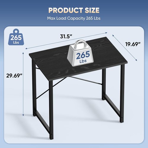 DUMOS 32-Inch Modern Office Computer Desk - Stylish Writing & Study Table in Black Wood