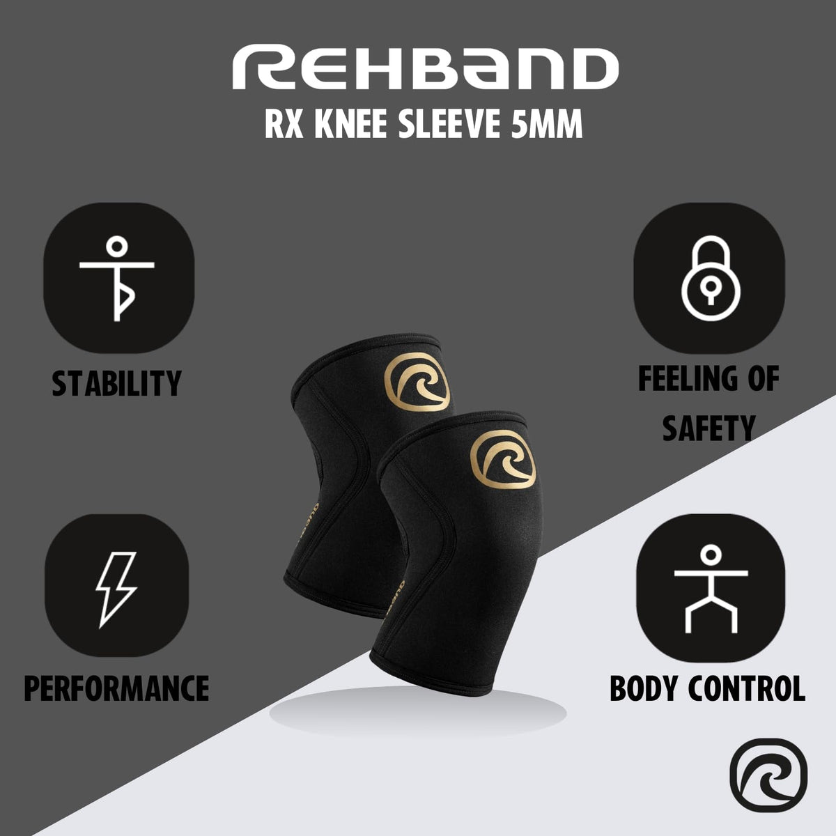 Rehband 5mm Knee Sleeves for Functional Training, Cross-Training & Powerlifting, Weightlifting Knee Support made of Neoprene, Unisex, Colour:Gold/Black - 1 Pair, Size:XX-Large