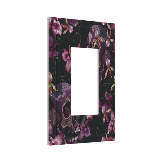 Black Flower Skull 1 Gang Rocker/GFCI USB Outlet Light Switch WallPlate Cover Faceplate Decorative Faceplate Morning glory Vintage Halloween Horror Scary Retro Spooky Gothic Bathroom Bedroom Decorate