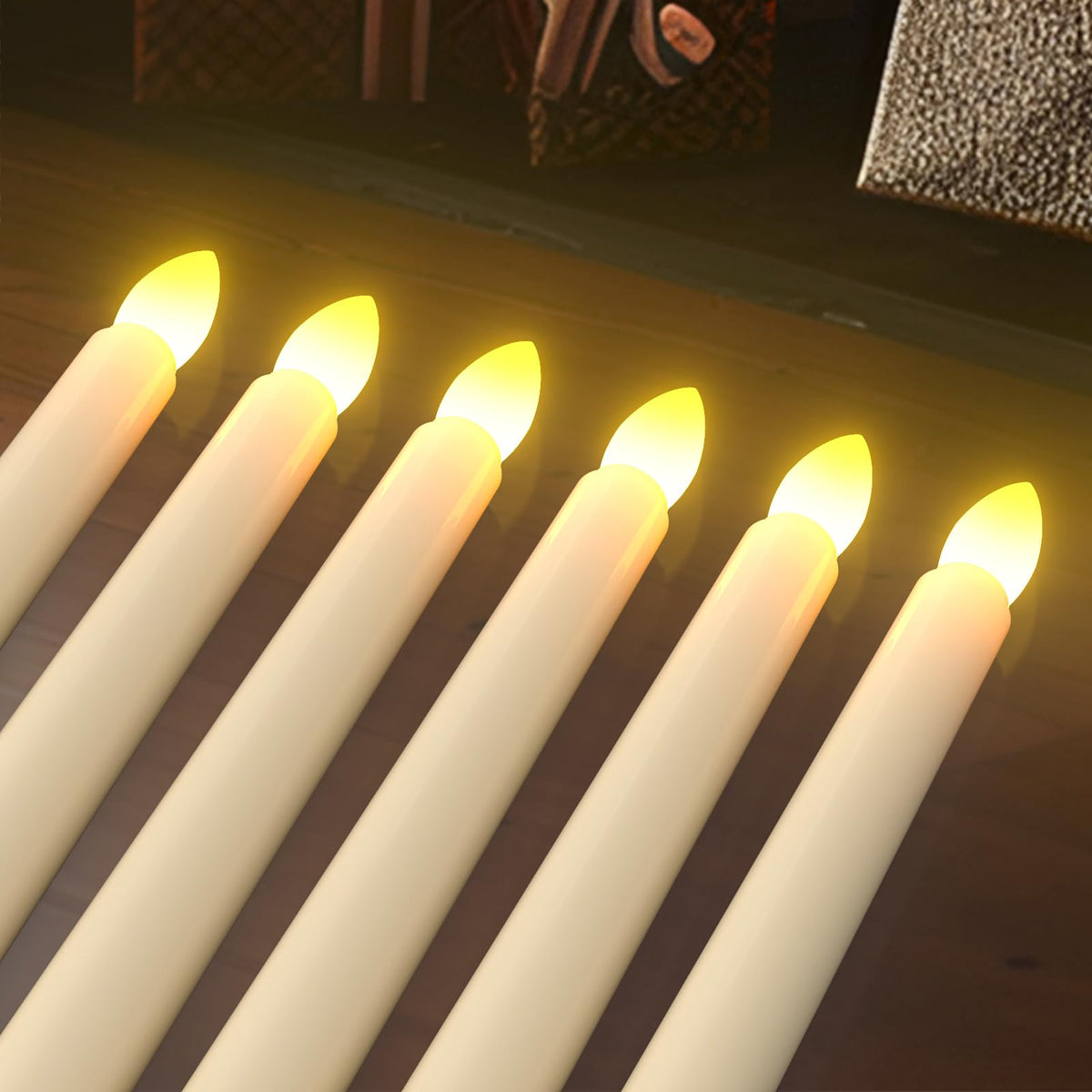 PChero Flameless Candles with Remote Timer, 7.9" Ivory Battery Operated LED Taper Dripless Floating Flickering Candles for Wedding Halloween Thanksgiving Christmas Themed Party Valentines Decorations