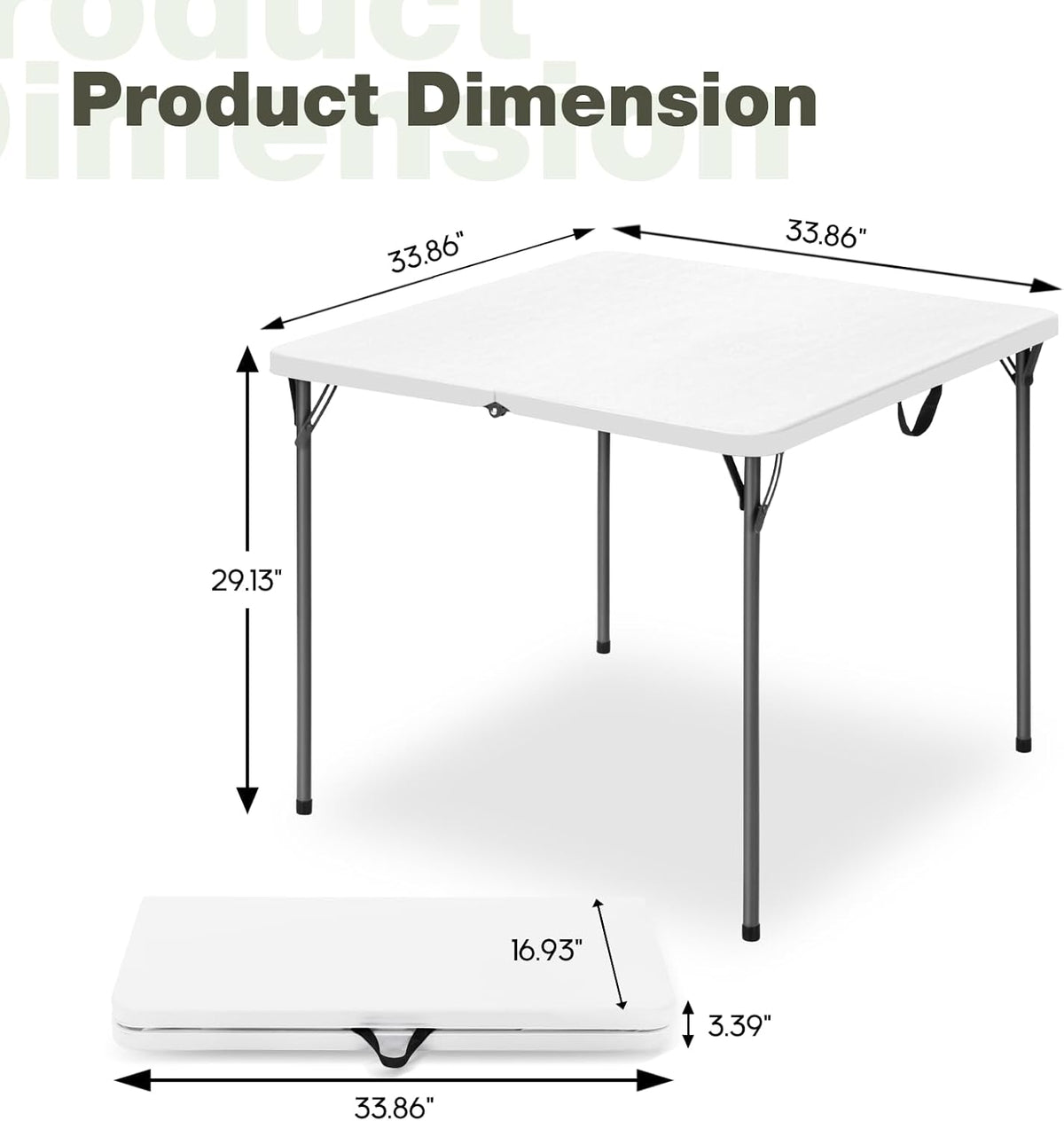 34" Square Folding Table - Heavy-Duty Steel Legs & HDPE Top | Portable 4-Person Picnic Table, White