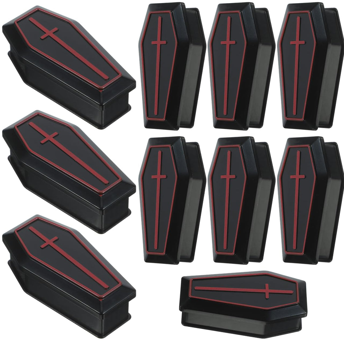 ULDIGI 10pcs Halloween Coffin Box Halloween fake coffin treat boxes with Lid Black Mini Casket for Candy Jewelry Party Favors Kids Spooky Decorations