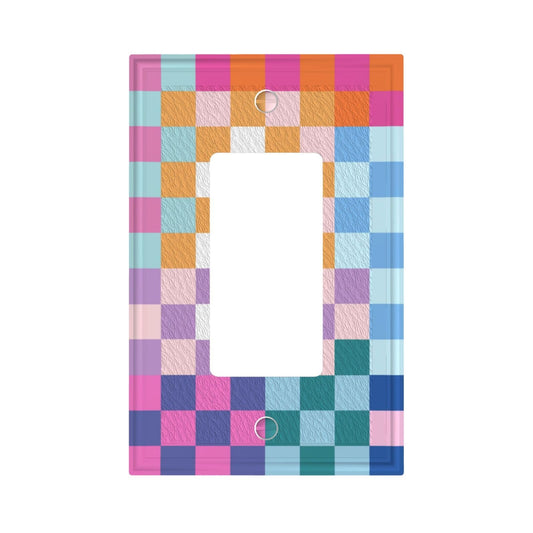 wyehjut Colorful Retro Checkered Wall Plate Decorative 1 Gang Single Rocker Pretty Rainbow Geometric Light Switch Cover Electrical Receptacle Faceplate for Girls Bedroom Home Bathroom
