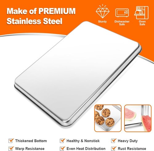 CEKEE Stainless Steel Baking Sheet Set - Heavy Duty 16-Inch Cookie Sheets for Toaster Oven | 12-Piece Set