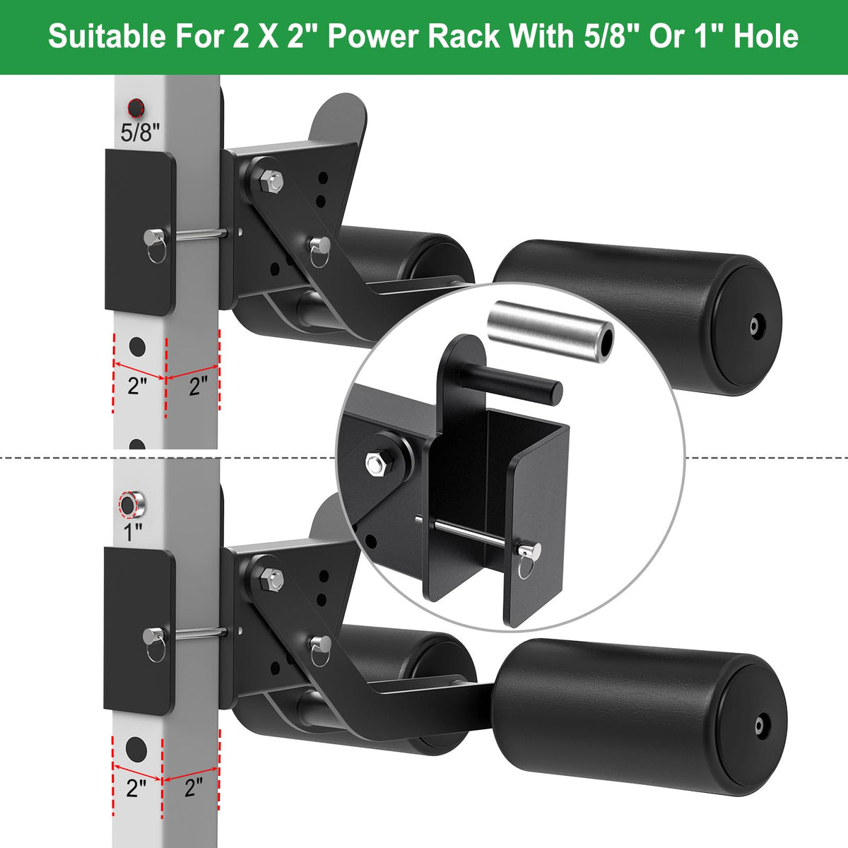 SELEWARE Nordic Hamstring Curl Squat Rack Attachment for 2x2 Power Rack with 5/8" or 1" Hole - Adjustable Leg Hold Down Attachment with Leather Surface for Home Gym Workouts