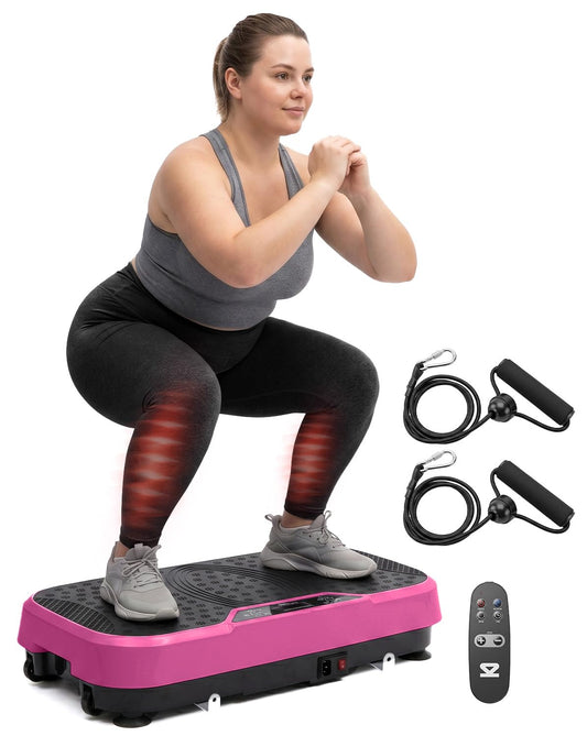 SQUATZ Vibration Plate Exercise Machine, Vibration Plate with Handles and 1-99 Speed Levels, 10 Preset Programs, Quiet Low-Impact Home Fitness Platform with Remote Control, Portable Design, Pink