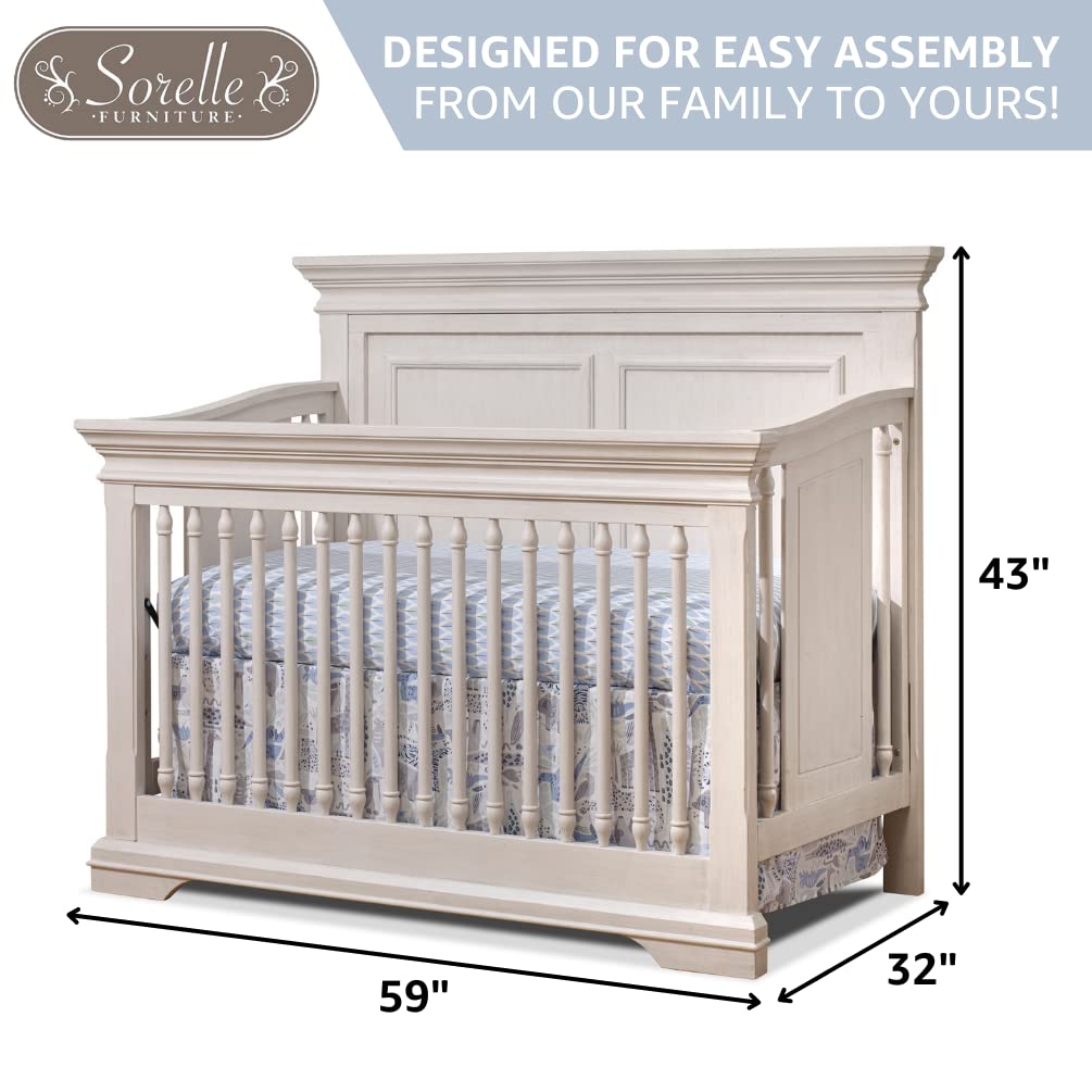 Sorelle Furniture Portofino Crib,Classic 4-In-1 Convertible Crib,Brushed Ivory Crib Made of Wood,Non-Toxic Finish, Wooden Baby Bed,Toddler Bed,Child’s Daybed and Full-Size Bed-Ivory