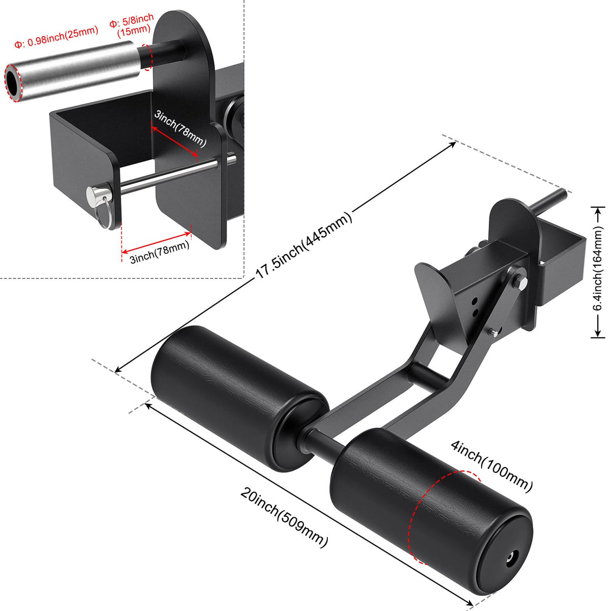 SELEWARE Nordic Hamstring Curl Squat Rack Attachment for 3x3 Power Rack with 5/8" or 1" Hole - Adjustable Leg Hold Down Attachment with Leather Surface for Home Gym Workouts
