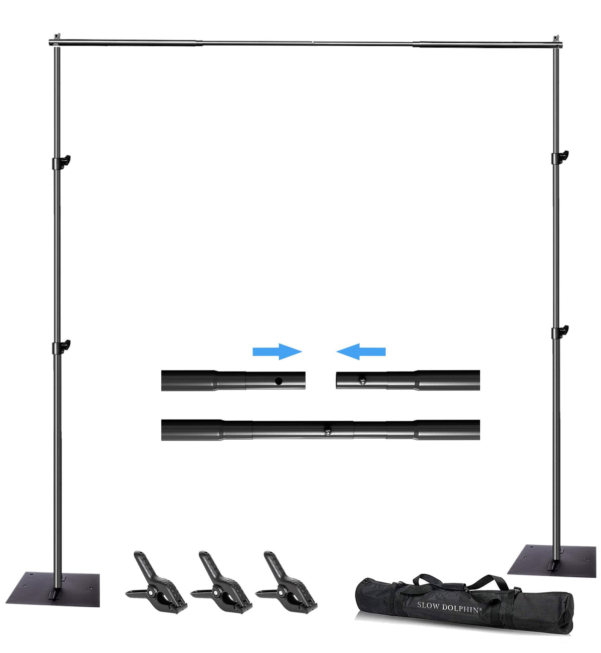 SLOW DOLPHIN Pipe and Drape Photography Backdrop Stand Kit Adjustable Photo Background Stand 10ft x 6.5ft with Metal Base for Parties Weddings Birthday Party Events Photo Booth