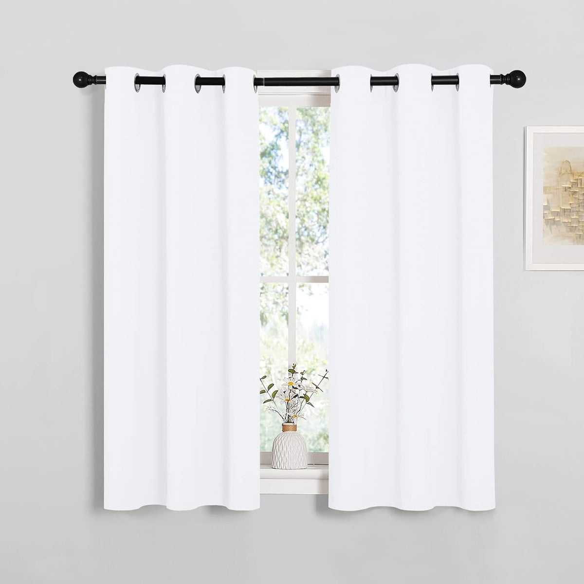 NICETOWN Curtains - Grommet Top Draperies for Small Windows | 50% Light Blocking, White (2 Panels, 34" x 45")
