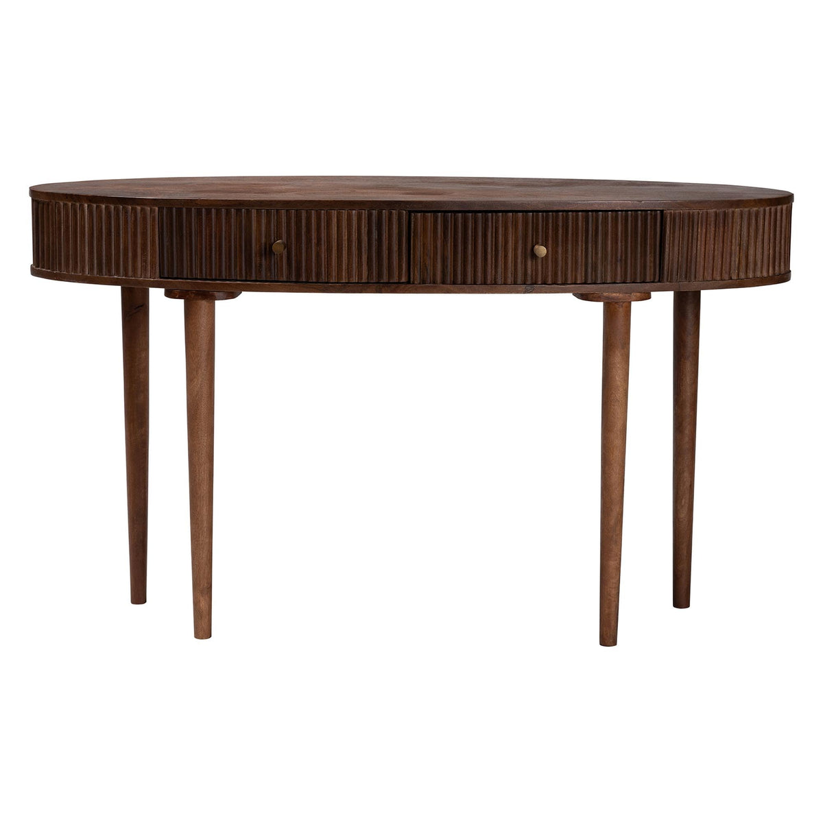 Baxton Studio Linore Fluted Wood Console Table - 2-Drawer Oval Accent Table for Living Room or Entryway