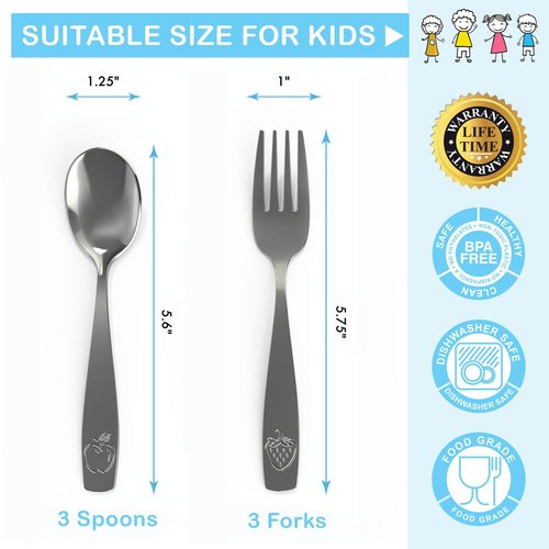Chillout Life Stainless Steel Kids Silverware Set - 6-Piece Child Safe Utensil Set | Includes 3 Spoons & 3 Forks