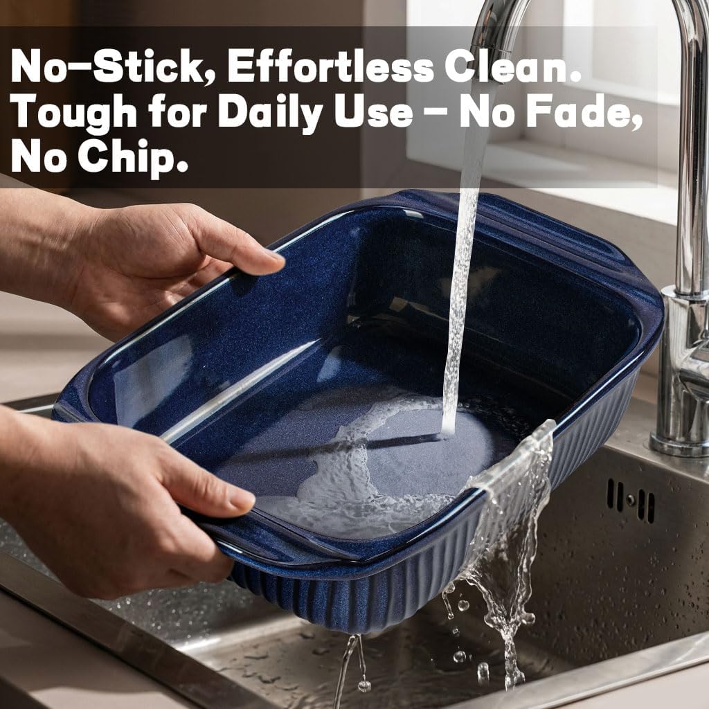 Artena Baking Dish - 2.3 Quart Casserole Dish with Handles | Deep Rectangular Ceramic Bakeware in Blue