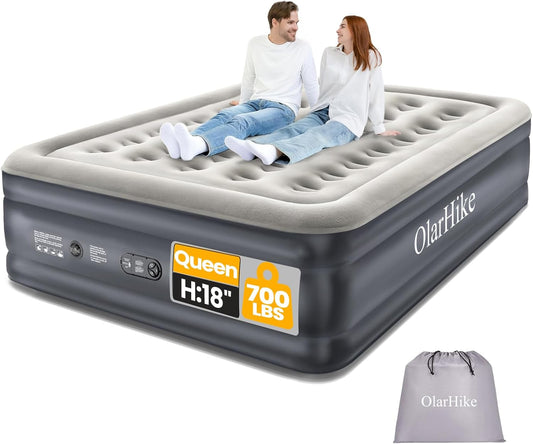 OlarHike Queen Air Mattress - Inflatable Bed with Built-In Pump | 18" Foldable Design for Home & Camping