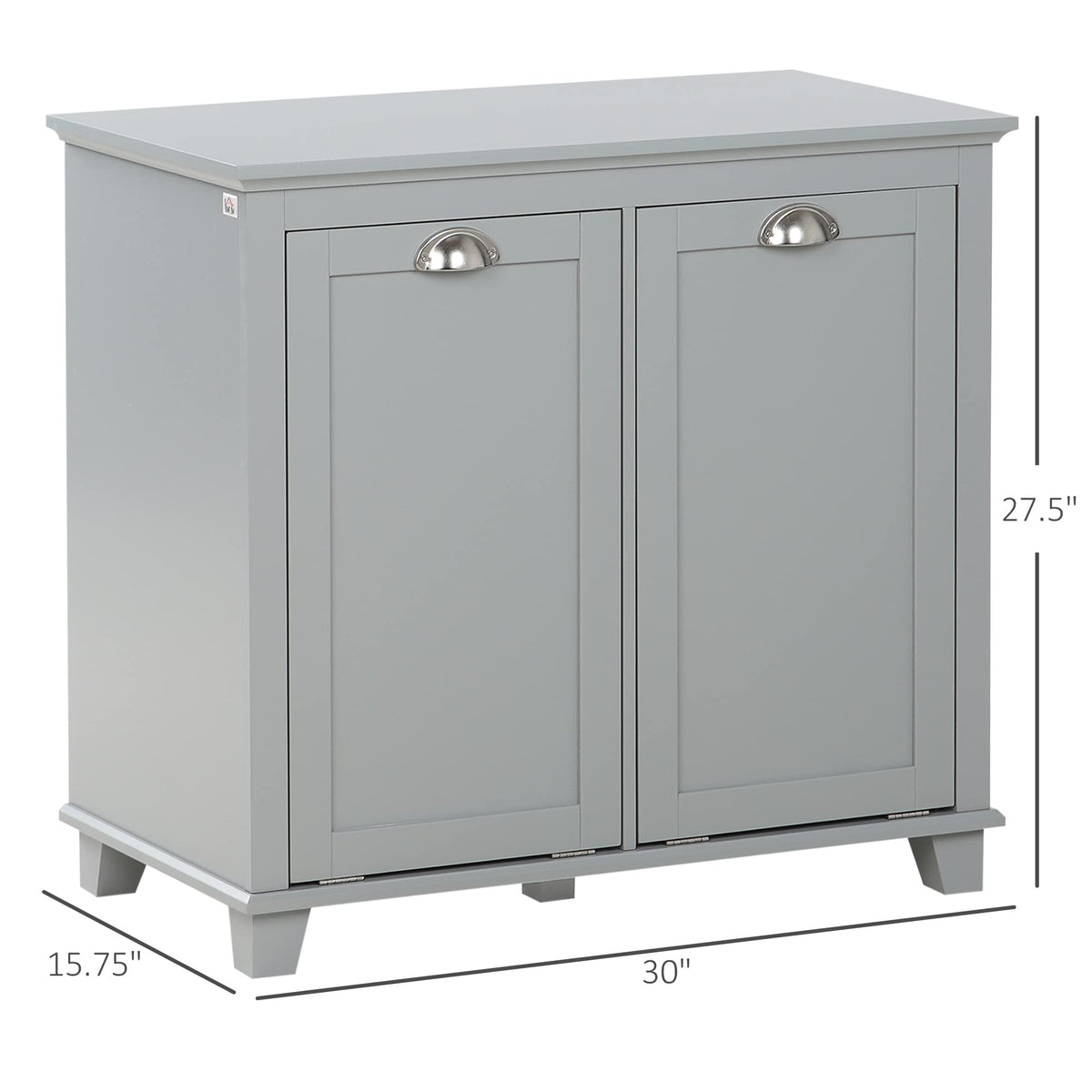 Tilt Out Laundry Sorter Cabinet, Bathroom Storage Organizer with Two Compartment Tilt Out Hamper, Gray