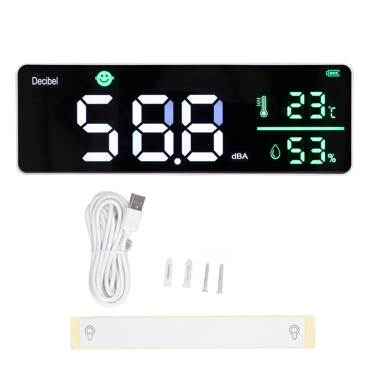 Decibel Meter, Wall Hanging Sound Level Meter, Noise Decibel Meter, 3 in 1 Noise Temperature Humidity Meter, 30 to 130dB Range, with 11in Large LED Display Screen, for Classroom
