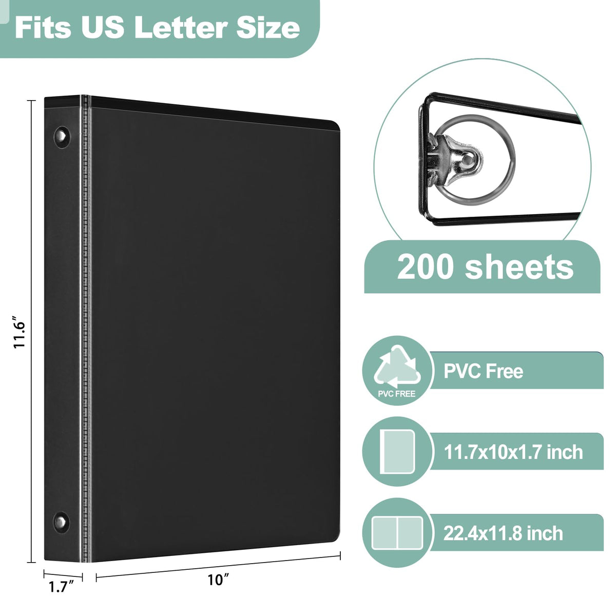 SUIN1-Inch 3-Ring-Binder, Customizable Clear View Cover, for US Letter Size 8-1/2 x 11'', Perfect for Office/School (Black - 12 Packs)