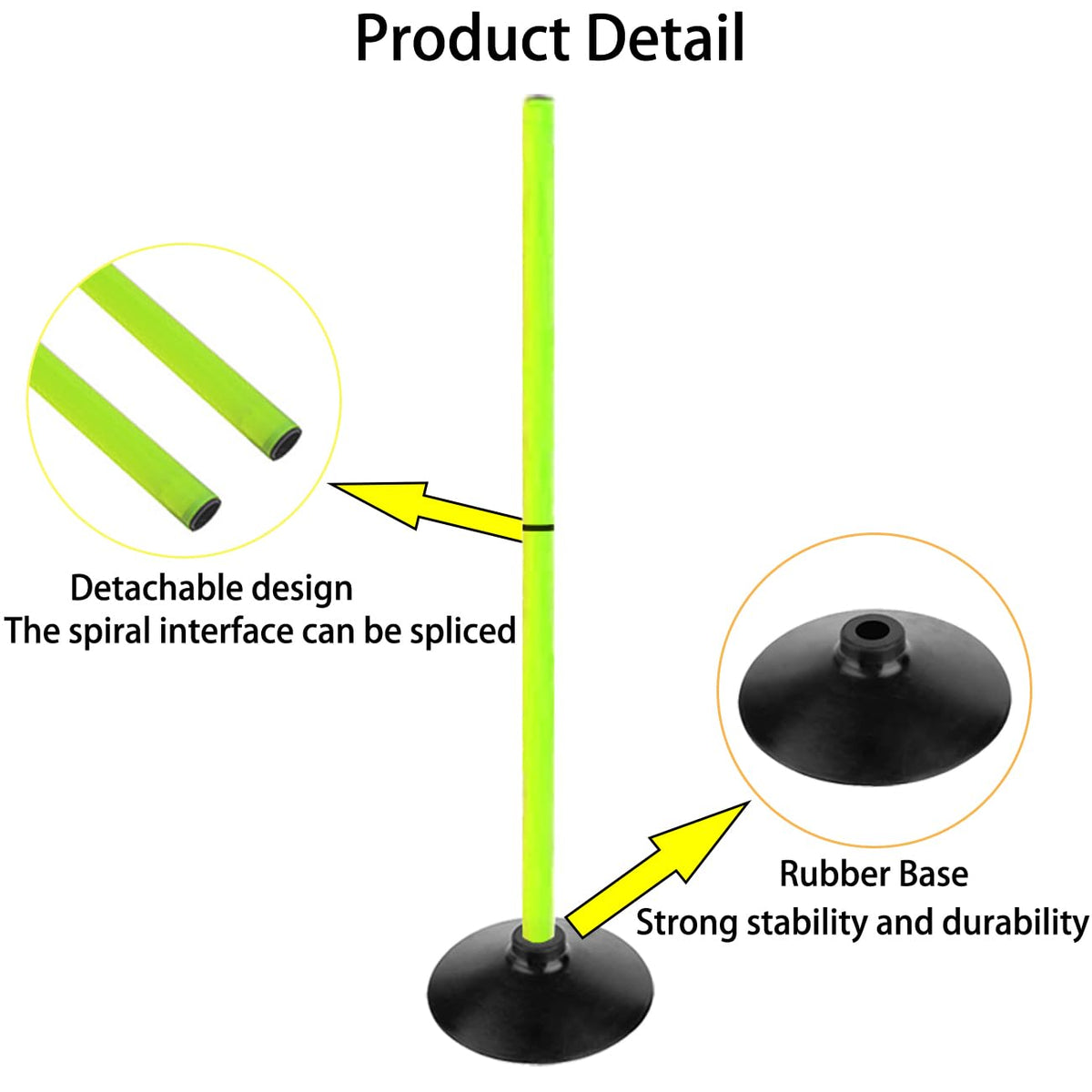 ASENVER Fluorescent Green Soccer Agility Poles Set Detachable Sports Trainning Speed Pole Slalom Poles with Rubber Base Sport Traning Equipment (Pack of 4, 3.3 FT)