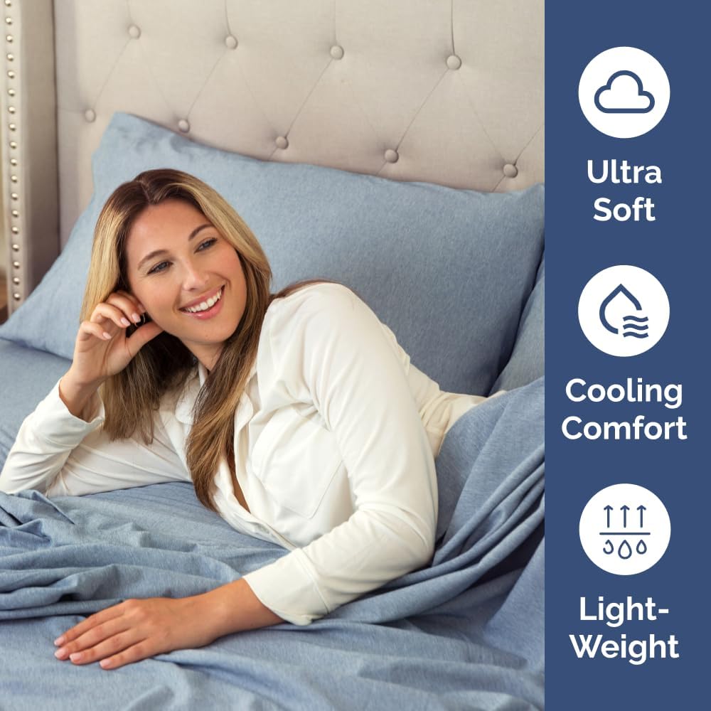 Standard Pillow Cases Set of 2 | Ultra-Soft Hotel Quality Covers - Comfy, Wrinkle-Free & Stain Resistant - Heathered Blue