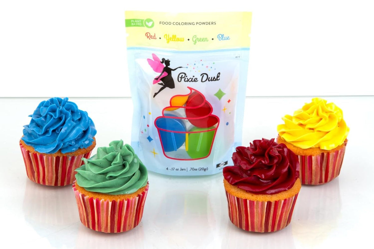 PIXIE DUST All-Natural Food Coloring Powder Set - Dye-Free, Plant-Based | 4 Colors for Baking & Drinks | 0.68 oz Total